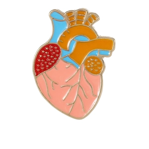 Colorful anatomical heart enamel brooch with vibrant pink and red alloy detailing