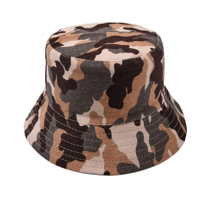 Detail of durable camouflage bucket hat fabric with reinforced stitching and camo pattern