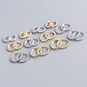 Minimalist Huggie Hoop Earrings S925 Sterling Silver Colorful Cubic Zirconia Geometric Mini Ear Buckle For Women