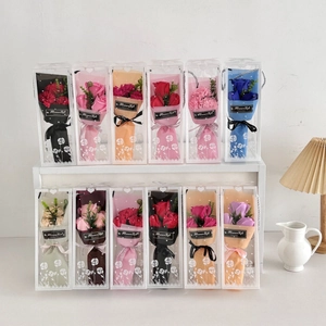 Assorted soap flower gift boxes with 3 carnations in multiple colors for Valentine's Day