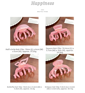 Detailed size and weight comparison of 4MM acetate claw clips in pink shades