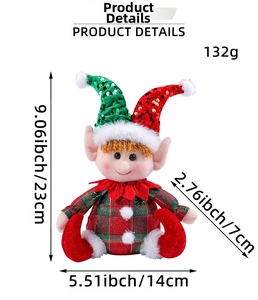 Detailed view of Christmas elf plush toy dimensions and sequined hat texture