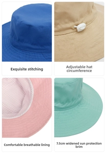 Detail view of kids sun hat showing 7.5cm wide brim and breathable mesh lining