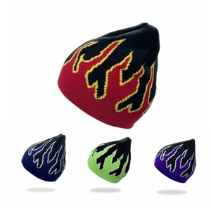 Hip hop flame pattern jacquard knit beanie for outdoor cycling in various color options