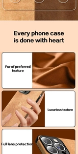 Brown leather phone case featuring luxurious texture and full lens protection design