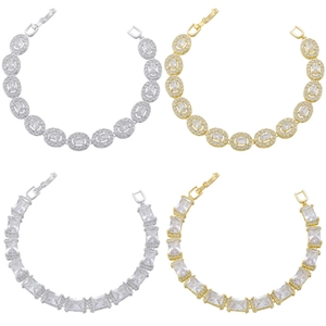 Oval Rectangular Cubic Zirconia Tennis Bracelet Brass Inlaid Pave Bling Hip Hop Jewelry Women Fashion Accessories