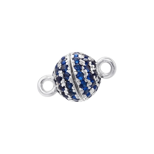 Silver magnetic ball clasp with pavé blue zircon crystals for jewelry necklaces
