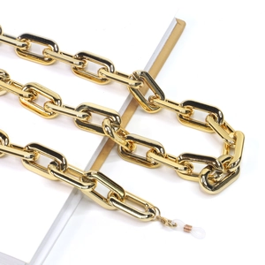 Thick gold-plated eyewear chain with chunky links and non-slip rubber loop connectors