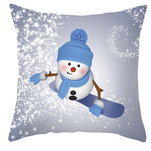 Detailed view of winter snowman pillowcase with blue knit hat and 3D textured graphics