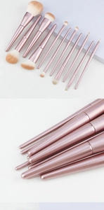Details des 13-teiligen roségoldenen Make-up-Pinselsets mit weichen Faserborsten
