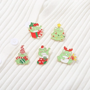 Set of 5 Christmas frog enamel pins featuring festive reindeer antlers and holiday socks