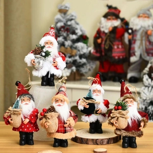 Standing Santa Claus Doll Christmas Ornaments Fabric Plastic Figurine For Home Desktop Shop Window Festive Decor