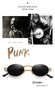 Close-up of steampunk sunglasses with gold metal frame and black lenses in poster style