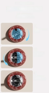 Three-step guide for using the magnetic mechanical kitchen timer with red round dial