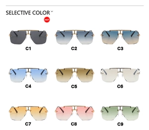 Selection of nine rimless gradient sunglasses featuring double metal bridges in various colors