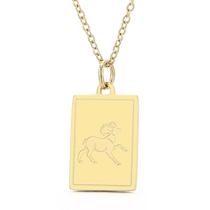 Minimalist 18k gold Aries zodiac square pendant necklace with fine link chain for women