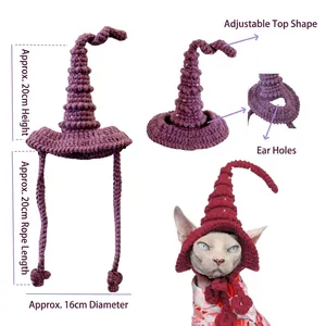 Handmade purple crochet pet wizard hat with ear holes for cats and small dogs