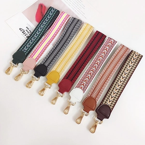 Wide Woven Bag Strap Replacement Polyester Ethnic Geometric Pattern Shoulder Strap For Women Handbag Gold Metal Buckle