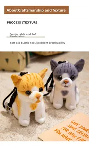 Detail of plush cat keychains showing soft fabric texture and cute striped patterns