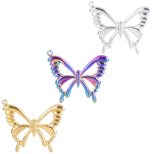 Breloques Pendentif Papillon Acier Inoxydable Creux DIY Fabrication De Bijoux Accessoire Coloré Or Argent