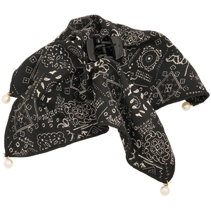 Elegant floral print hair claw clip with hanging pearl pendants in retro vintage style