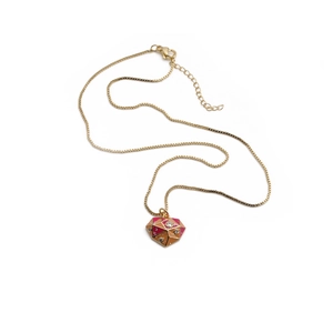 Gold-plated necklace featuring a geometric heart pendant with colorful enamel and crystals