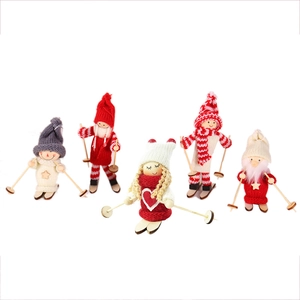 Set of 5 creative Christmas skiing wooden dolls with knitted outfits for tree decoration