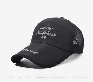 Detail of black mesh baseball cap with DESTINY California 729 embroidery and Sport logo