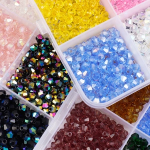 Multi-color 4mm crystal bicone glass beads set for DIY jewelry making in 15-grid storage box