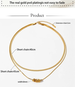 Detailed size chart showing double layer gold necklace lengths and 8mm pendant dimensions