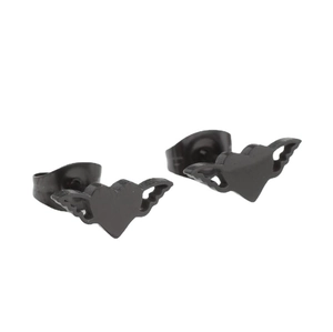 Gothic black heart with wings stud earrings in matte finish stainless steel