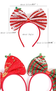 Detailed view of sequin Christmas headbands with dimensions and Merry Christmas text