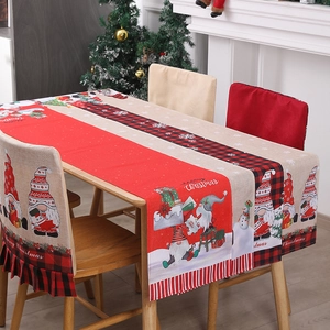Christmas table runner and chair covers set with festive gnome and snowman patterns