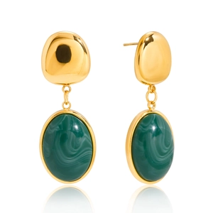 Titanium steel drop earrings with green resin pendants and gold irregular metal studs