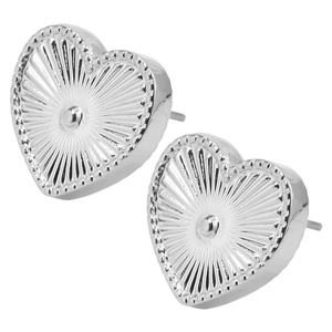 Detail of 304 stainless steel heart earrings with radial texture and beaded edges