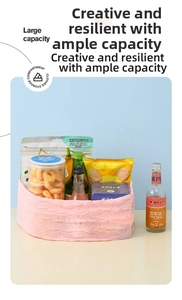 Pink pleated stretch tote bag with large capacity for snacks and various groceries