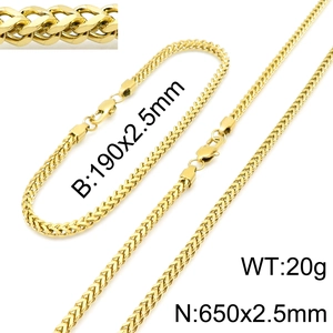 Golden stainless steel keel chain necklace and bracelet set with size measurements