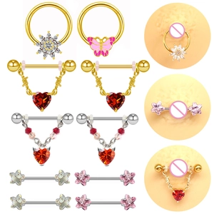 Edelstahl Zirkonia Nippelpiercing Set Herz Schmetterling Stern Blume Sexy Körperpiercing Schmuck 14G Hantel Nippelstecker Für Damen Schmuck Geschenk