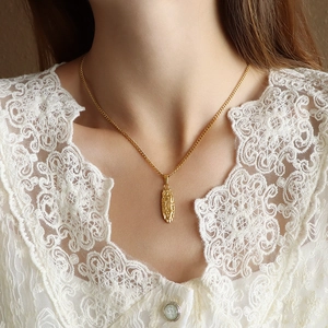 Virgin Mary Pendant Necklace Titanium Steel 18K Gold Plated Religious Oval Relief Vintage Jewelry For Women