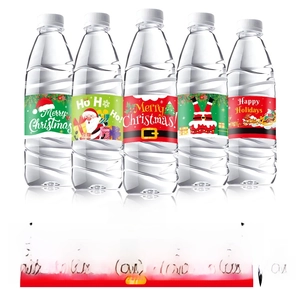 5-pack Christmas water bottle labels featuring Santa and reindeer designs, 21.6x5cm