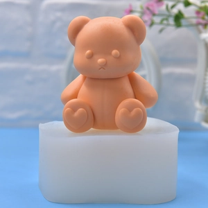 3D teddy bear silicone mold for DIY candles with heart-embossed paw and matte finish