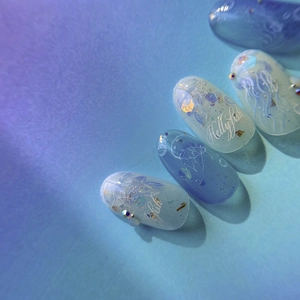 Blue gradient jellyfish nail stickers with glitter, rhinestones and ocean theme 3D art