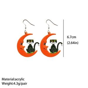 Detail showing acrylic Halloween pumpkin earrings dimensions of 6.7cm and weight 4.3g