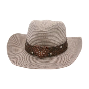 Women's Western Cowboy Straw Hat With Rhinestone Heart Buckle Breathable Sun Protection Ethnic Style Summer Beach Hat