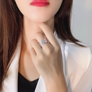 Minimalist S925 sterling silver wide band ring with an intricate woven geometric texture