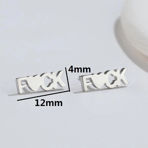 Minimalist silver FUCK heart letter studs earrings made of stainless steel for women