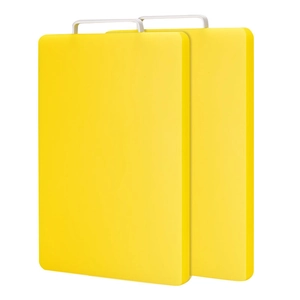 Thickened yellow PE cutting boards with metal handles for home kitchen use