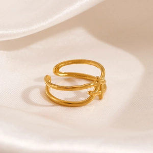 Anello a incrocio minimalista a doppio strato in acciaio placcato oro 18K su seta