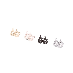 Hollow flame patterned stainless steel stud earrings in gold, rose gold, black, and silver