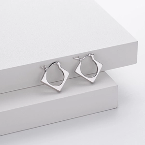 Minimalist square geometric S925 sterling silver hoop earrings with a modern polished finish